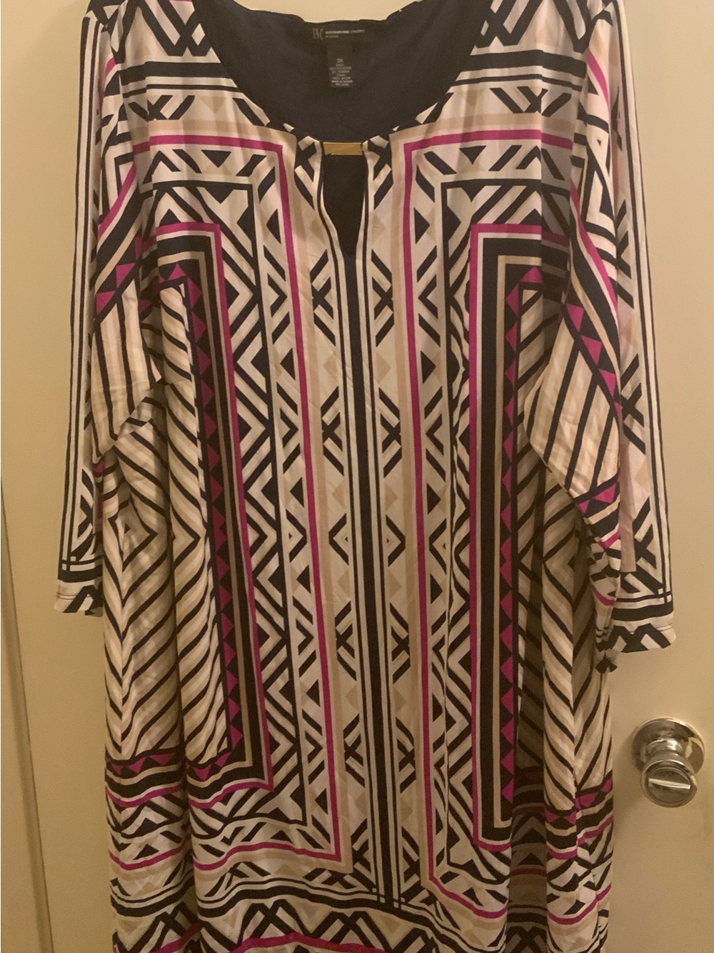INC International Concepts Plus Size Geometric Tunic Dress-Black, White & Pink